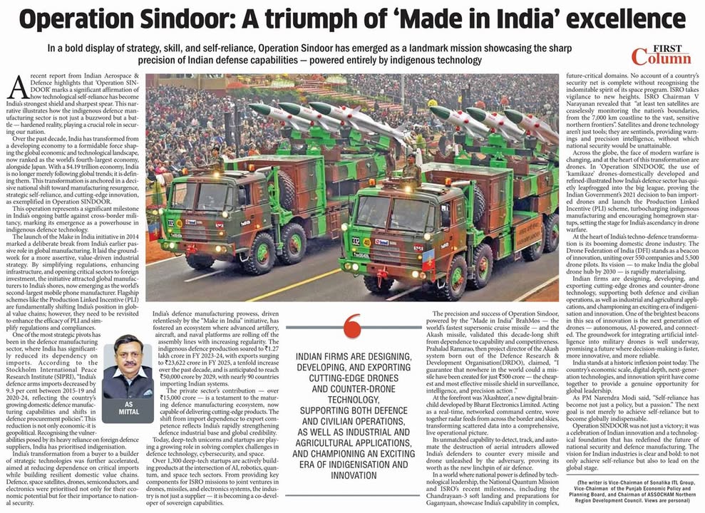 Operation SINDOOR was not just a victory it was a celebration of Indian innovation and a technological foundation that has redefined the future of national security and defence manufacturing. Dr. A.S Operation SINDOOR was not just a victory it was a celebration of Indian innovation and a technological foundation that has ...