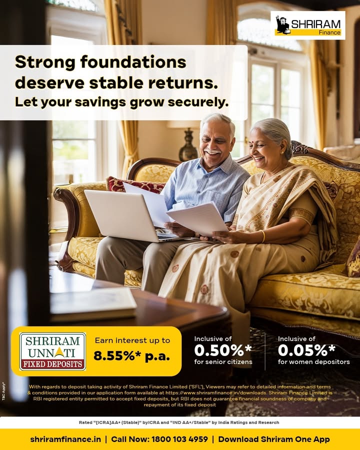 Prioritize financial stability post retirement with Shriram Unnati Fixed Deposits, offering assured returns up to 8.55 p