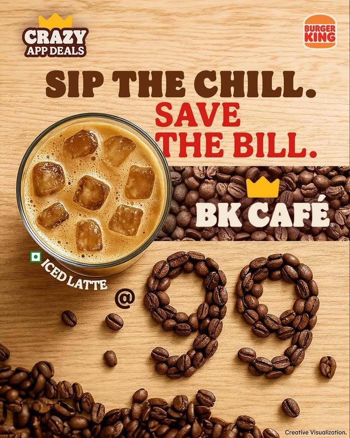 Ice Ice Latte, baby. Grab your favourite Iced Latte at Just 99. BurgerKing CafeAt99