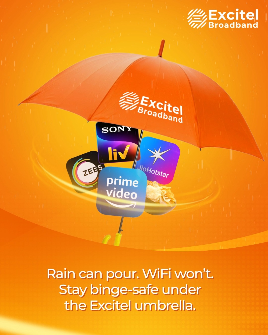 Clouds outside. Clear streaming inside. 12 OTTs unlimited internet the coziest monsoon plan ever