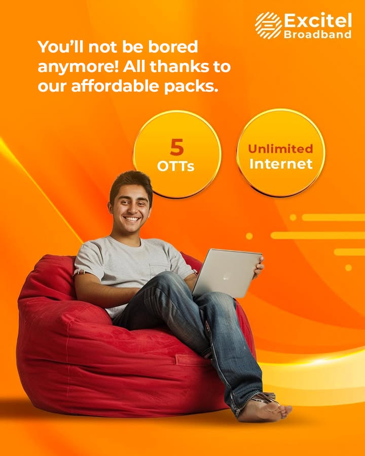 Entertainment, education, work, and gaming everything needs fast, reliable internet. Excitel Broadband brings you unlimited data bundled with 5 premium OTTs, all at an unbeatable price Entertainment, education, work, and gaming everything needs fast, reliable internet