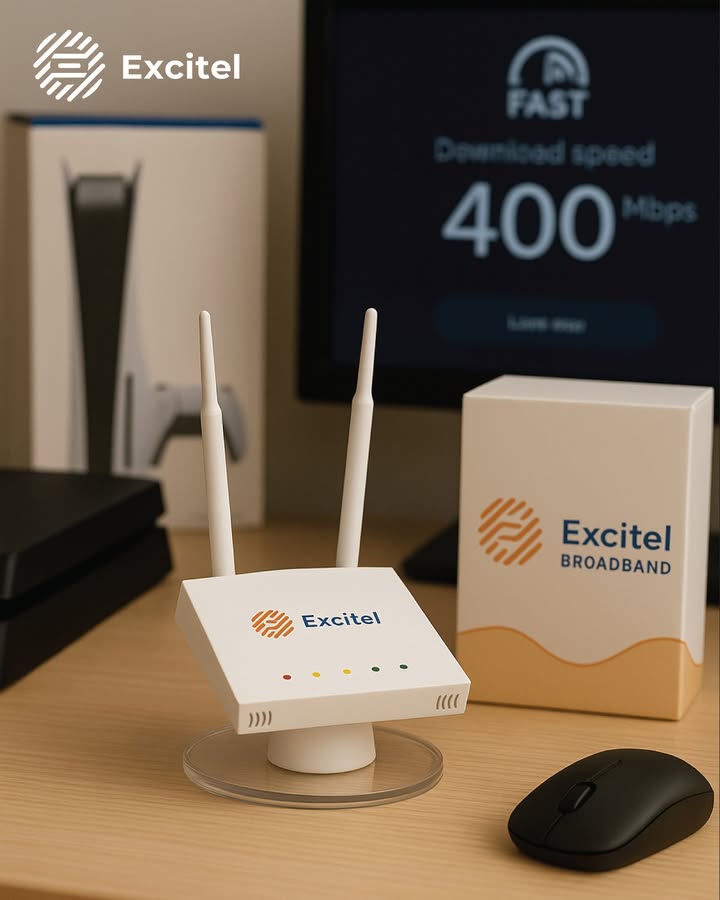 Just like keeping up with trends, staying ahead with speed matters too With Excitel Broadband, experience ultra fast internet, unlimited data, and budget friendly plans, all in one connection Just like keeping up with trends, staying ahead with speed matters too With Excitel Broadband, experience ultra fast inte...