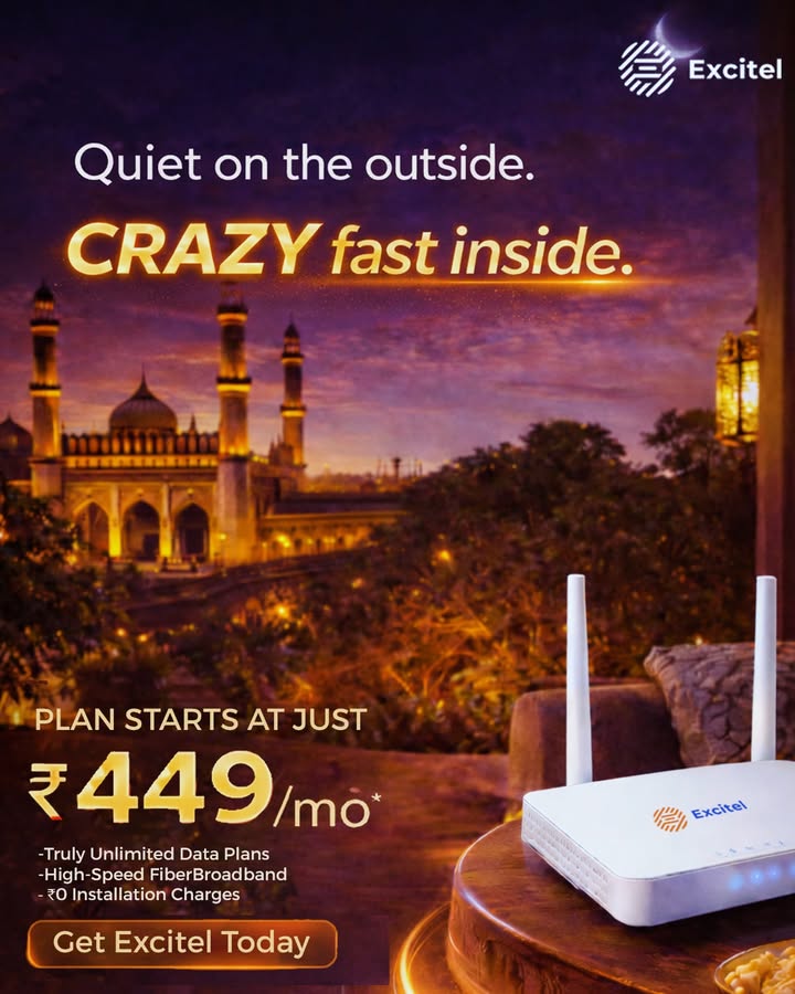 With Excitel Fiber Broadband, enjoy truly unlimited data, lightning fast speeds, and seamless streaming, gaming, and working...