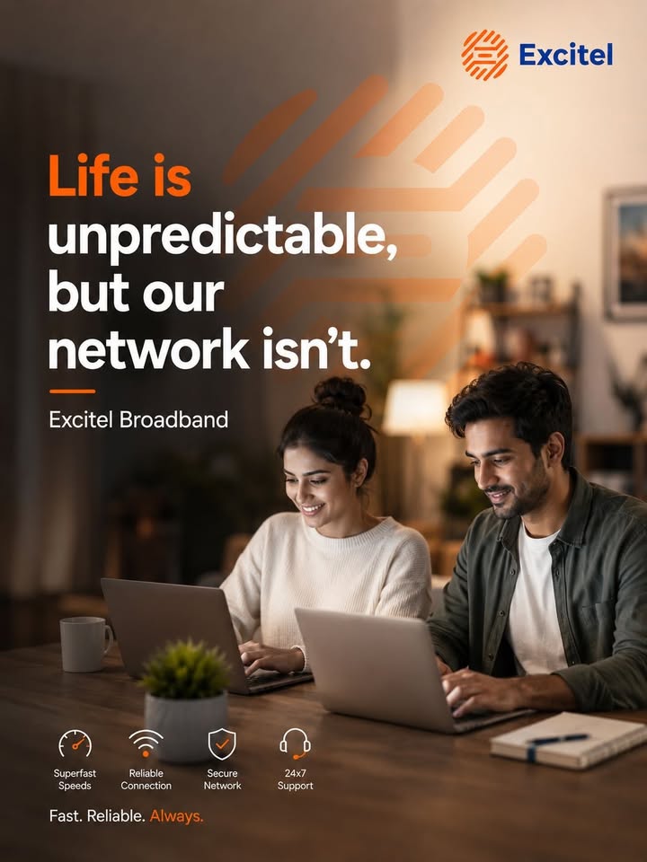 The world changes in an instant. A good connection stays with you through it all. Excitel Broadband. Fast enough for today