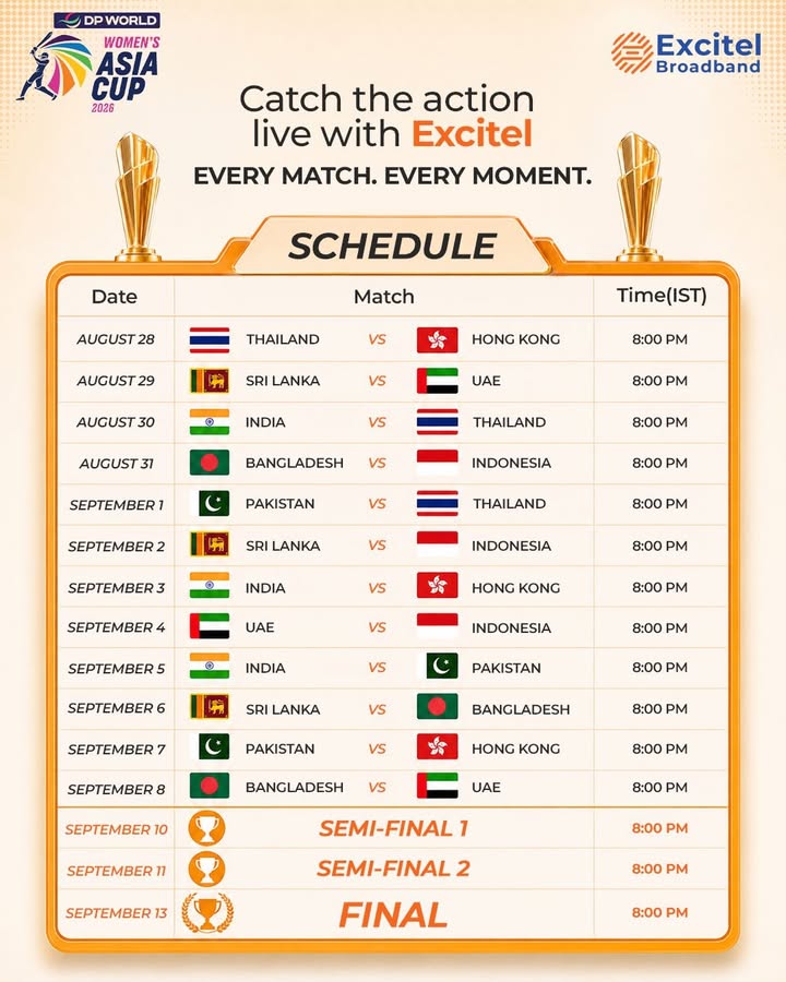 Every match. Every moment. The Womens Asia Cup 2026 is here, and the action is lined up