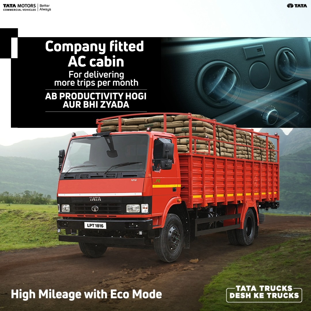 Built to deliver more trips, the Tata LPT 1816 ensures high driver productivity with its company fitted AC cabin