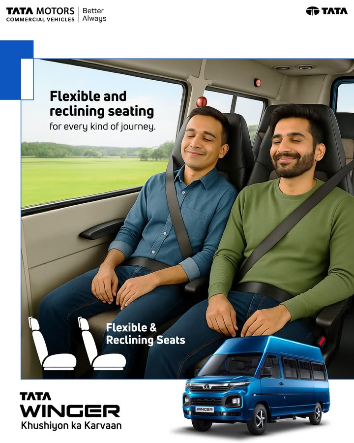 The Tata Winger comes equipped with spacious, flexible, and reclining seats that ensure comfort on every journey