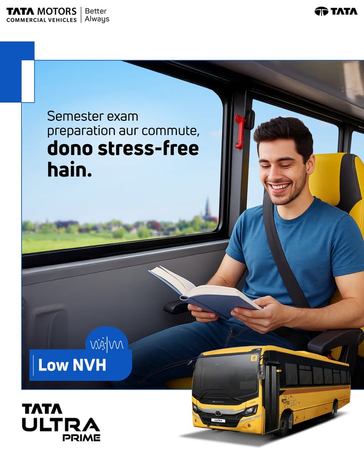 The Tata Ultra Prime College Bus offers a calm and stress free ride with its Low NVH design, perfect for stress free journey...