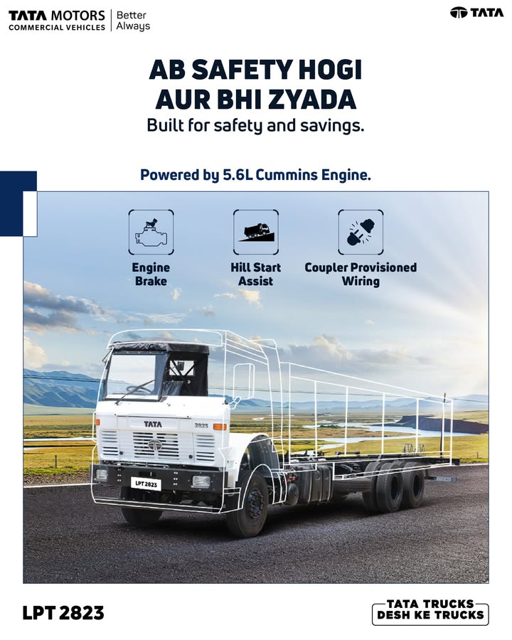 The Tata LPT 2823 has a reliable 5.6L Cummins engine that delivers strong performance on every trip