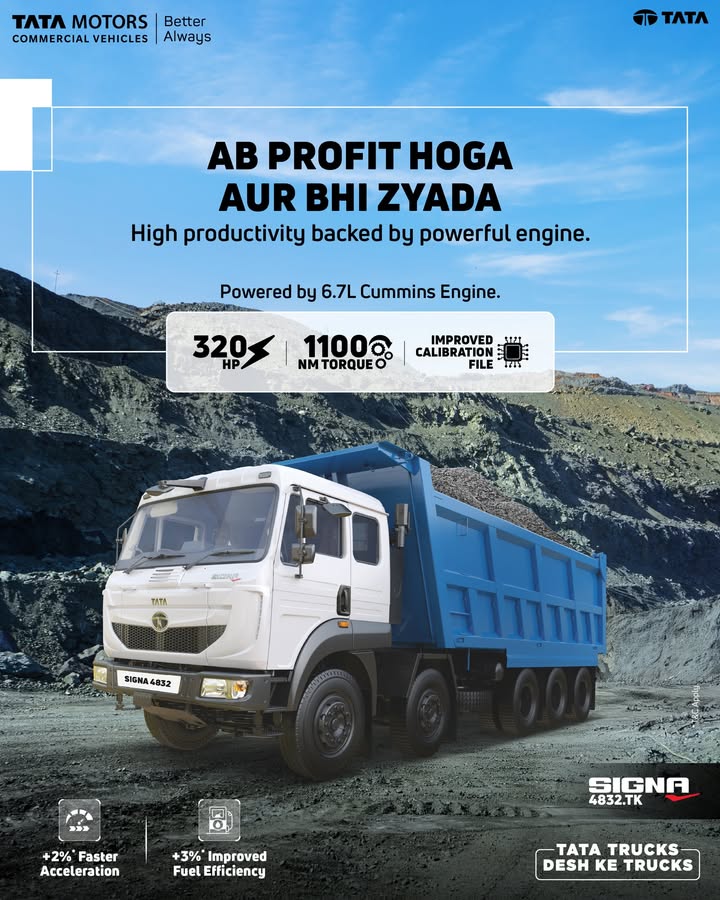 The Tata Signa 4832.TK is equipped with a powerful 6.7L Cummins engine that delivers superior efficiency on every trip