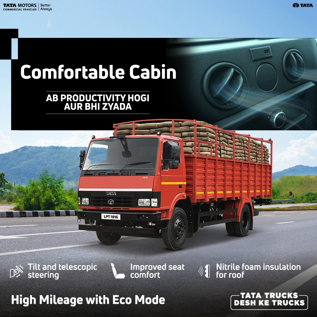 The Tata LPT 1816 comes with a factory fitted AC cabin that improves productivity, delivering more trips per month