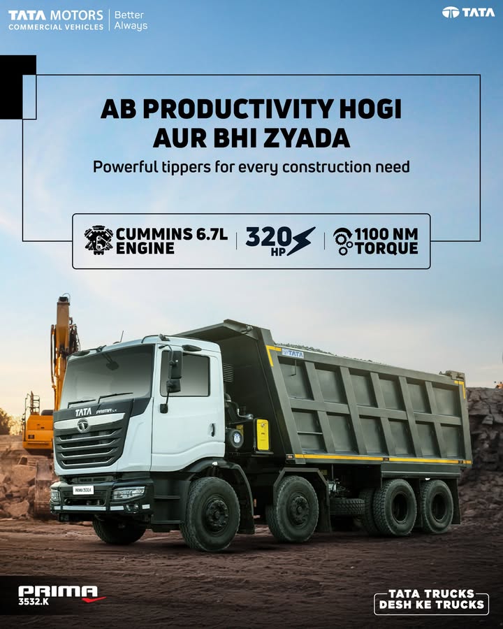 The Prima 3532.K tipper is made for tough hauls. It runs on a powerful Cummins 6