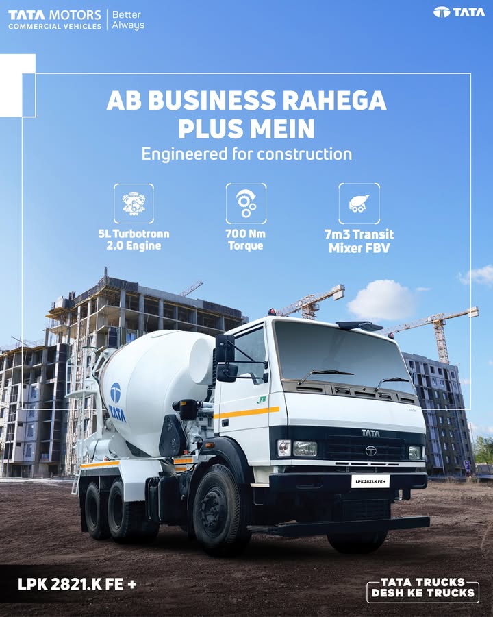 The Tata LPK 2821.K FE is built to power through demanding construction sites while boosting your business efficiency