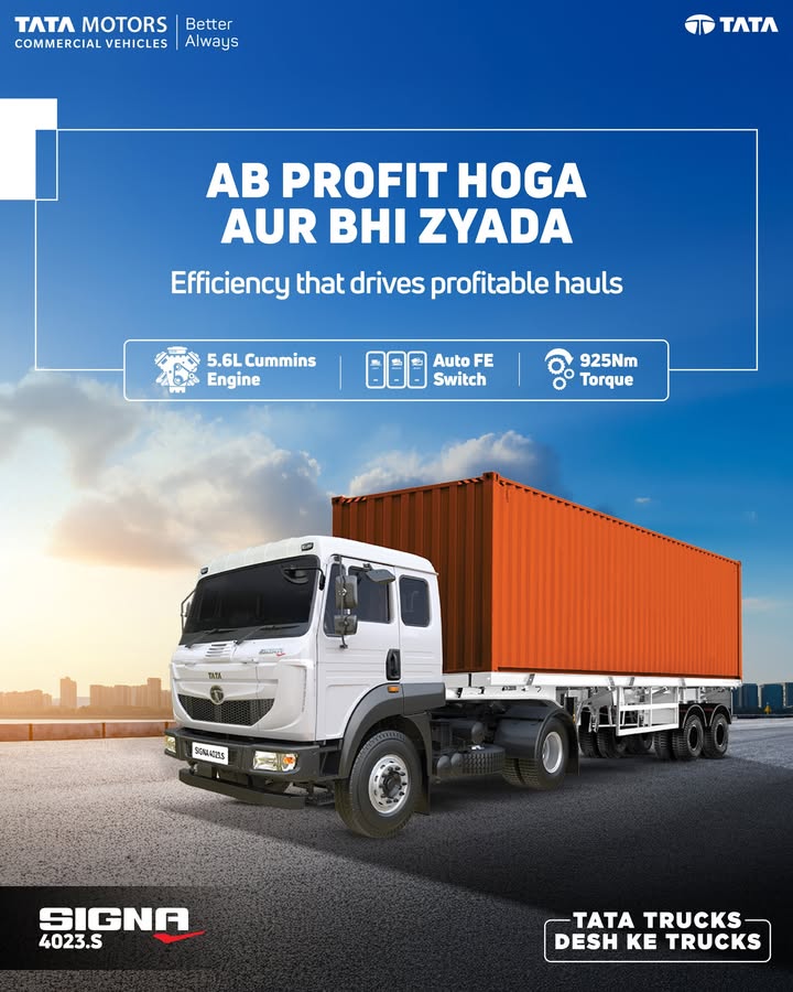 The Tata Signa 4023.S 4X2 is built to deliver relentless performance on every long haul. Its Cummins 5