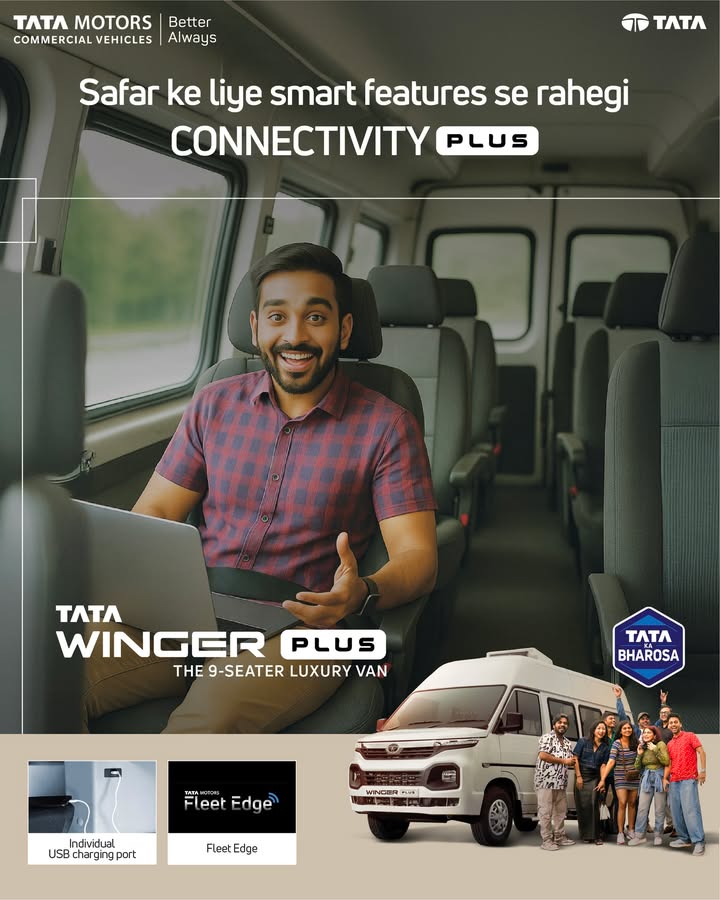 Individual USB ports keep every device powered on the all new Tata Winger Plus, while Fleet Edge connectivity enables easy t...