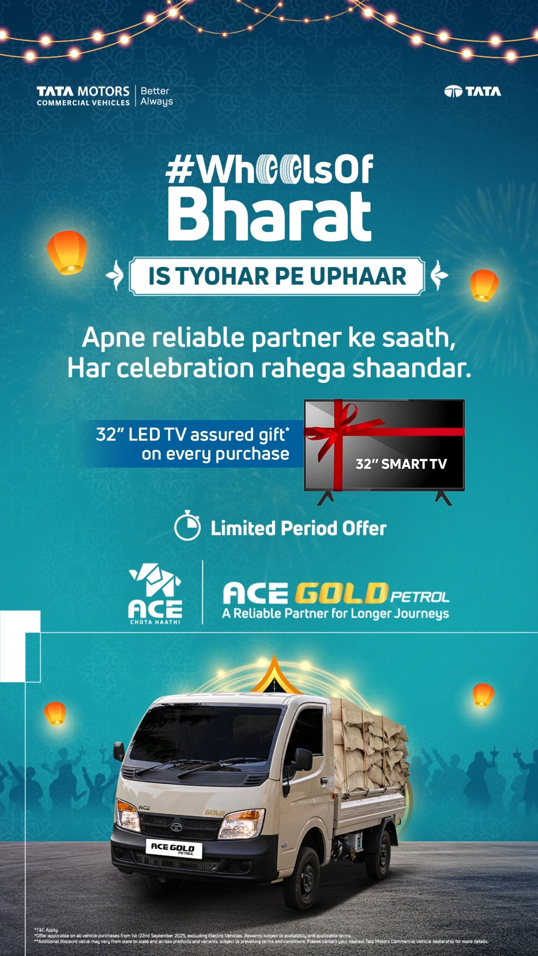Celebrate this festive season with a reliable partner that powers every journey. The Ace Gold Petrol from our WheelsOfBharat range ensures efficiency, performance, and profits you can count on. Enjoy assured gifts Celebrate this festive season with a reliable partner that powers every journey
