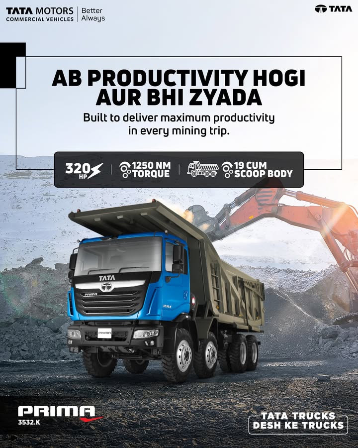 Tata Prima is engineered to handle the toughest mining challenges with ease. With its 320 HP engine and an impressive 1250 Nm torque, delivers maximum performance, trip after trip Tata Prima is engineered to handle the toughest mining challenges with ease