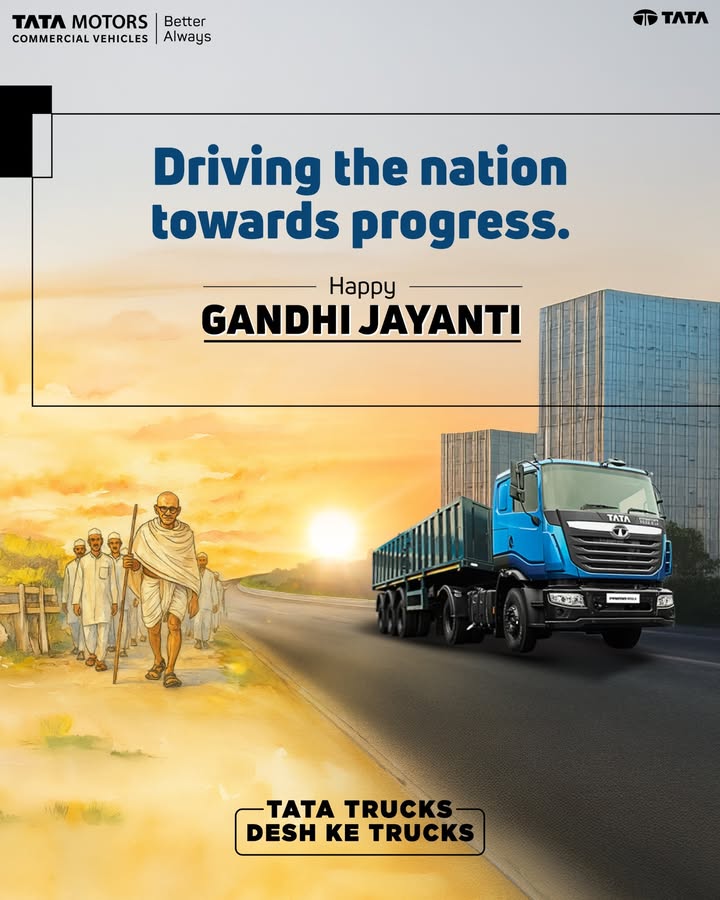 This Gandhi Jayanti, we salute the man that continue to guide our nation towards unity and progress. His vision of truth and perseverance inspires us to move forward with purpose and integrity. TataMotorsTrucks TataMotors GandhiJayanti BetterAlways This Gandhi Jayanti, we salute the man that continue to guide our nation towards unity and progress