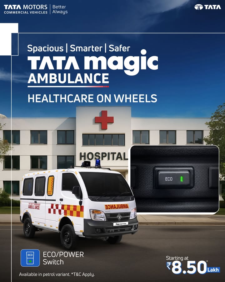 Switch between Eco and Power Modes to balance fuel efficiency and performance, keeping the Tata Magic Ambulance ready for every situation Switch between Eco and Power Modes to balance fuel efficiency and performance, keeping the Tata Magic Ambulance ready for ev...