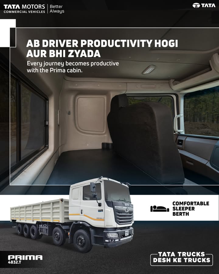 Designed for long hauls, the Tata Prima 4832