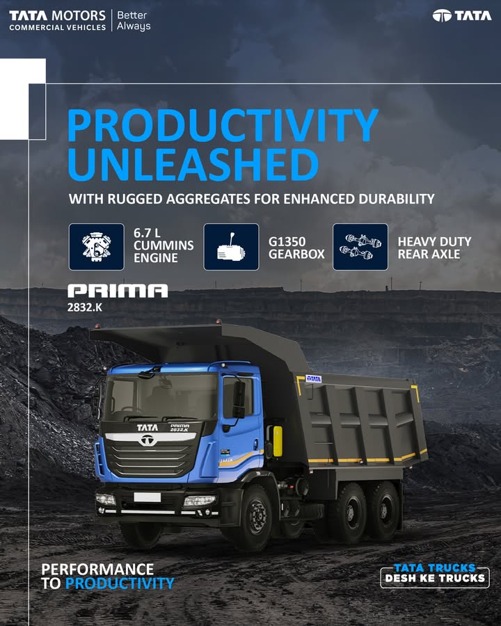 Engineered for heavy duty performance, the Tata Prima 2832
