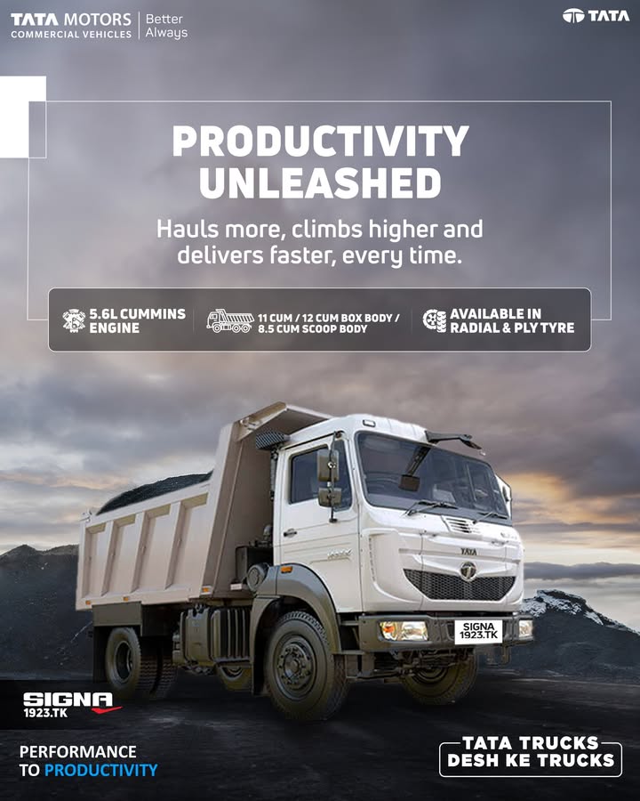 The Tata Signa 1923.TK is built to deliver consistent performance and higher efficiency on every trip