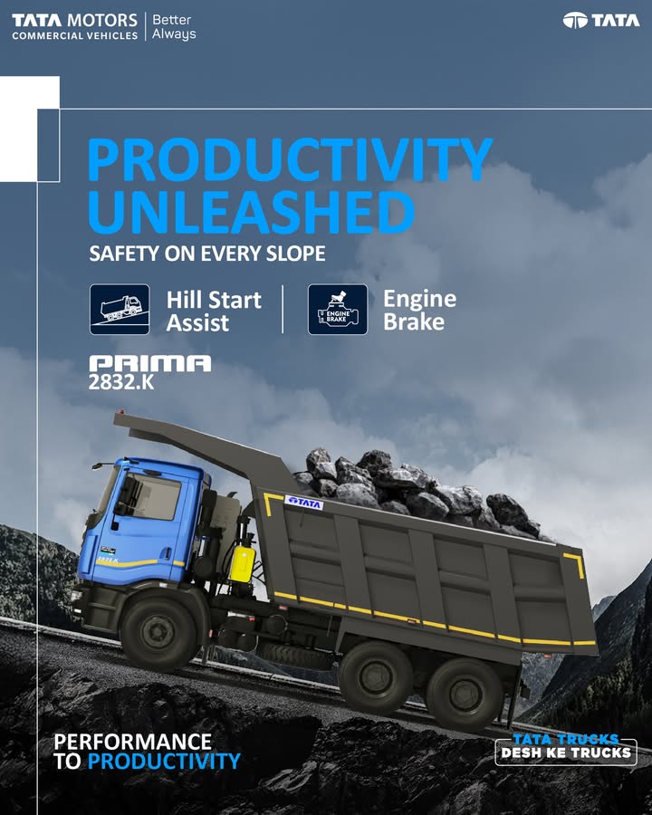 Whether its a steep incline or descent, the Tata Prima 2832.K keeps every move under control