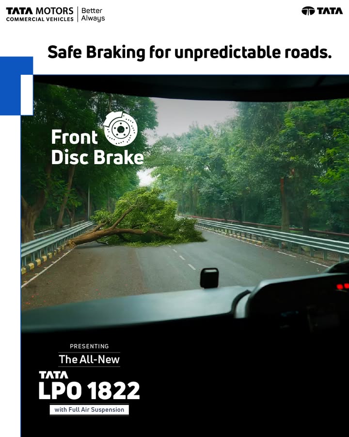 The Tata LPO 1822 is equipped with advanced front disc brakes that deliver confident, controlled, and responsive stopping po...