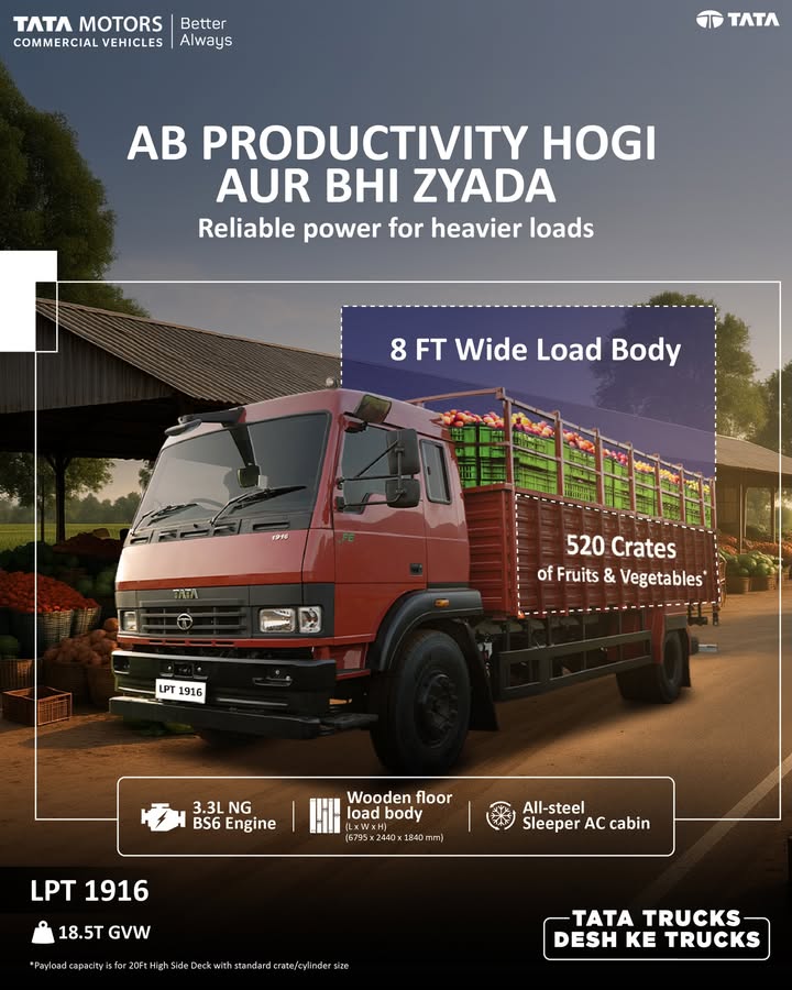 The Tata LPT 1916 22ft High Deck is built for versatile, high volume deliveries whether you re transporting fresh fruits...