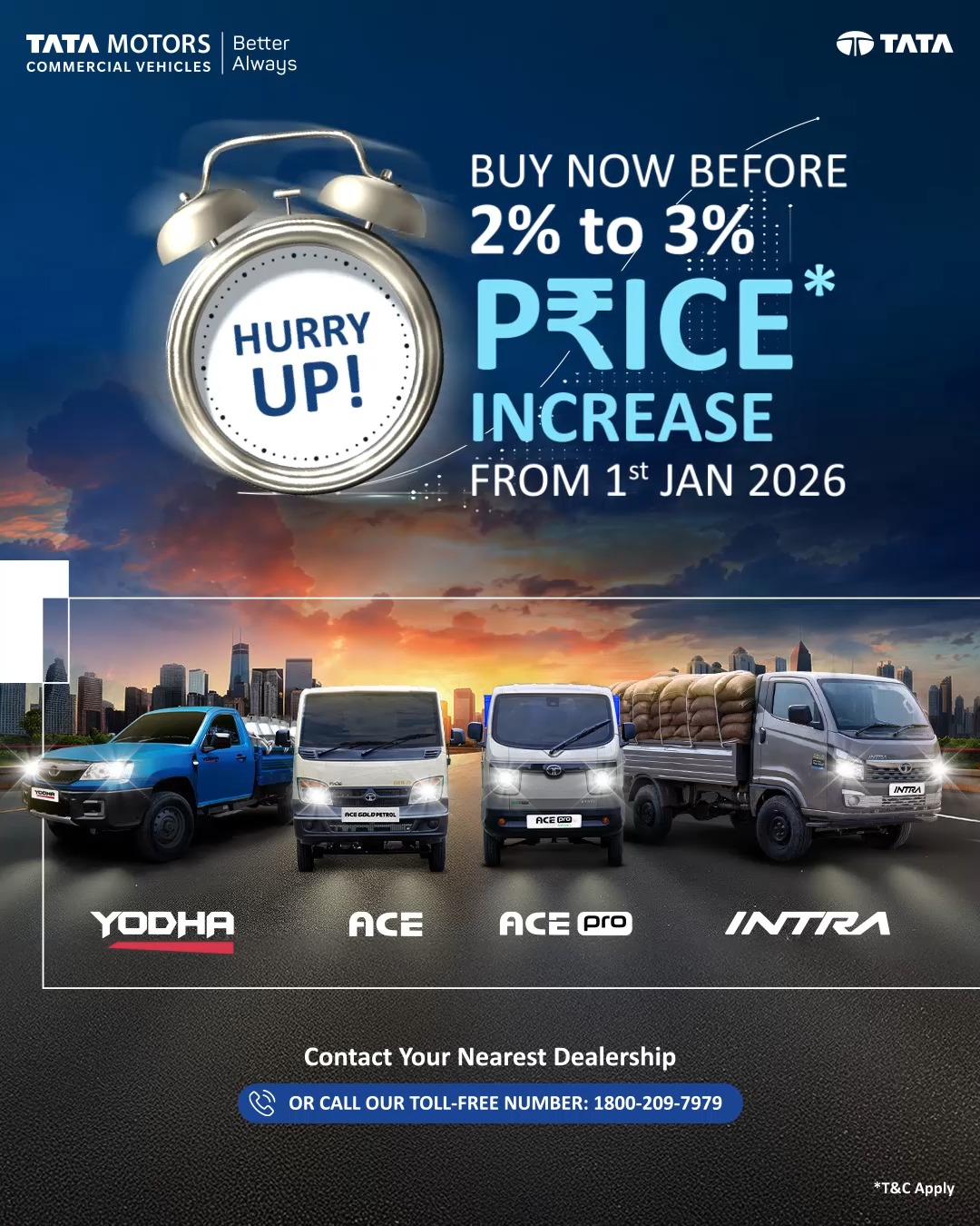 Hurry Book your Tata Yodha, ACE, ACE Pro, or Intra before 31st December and beat the price rise