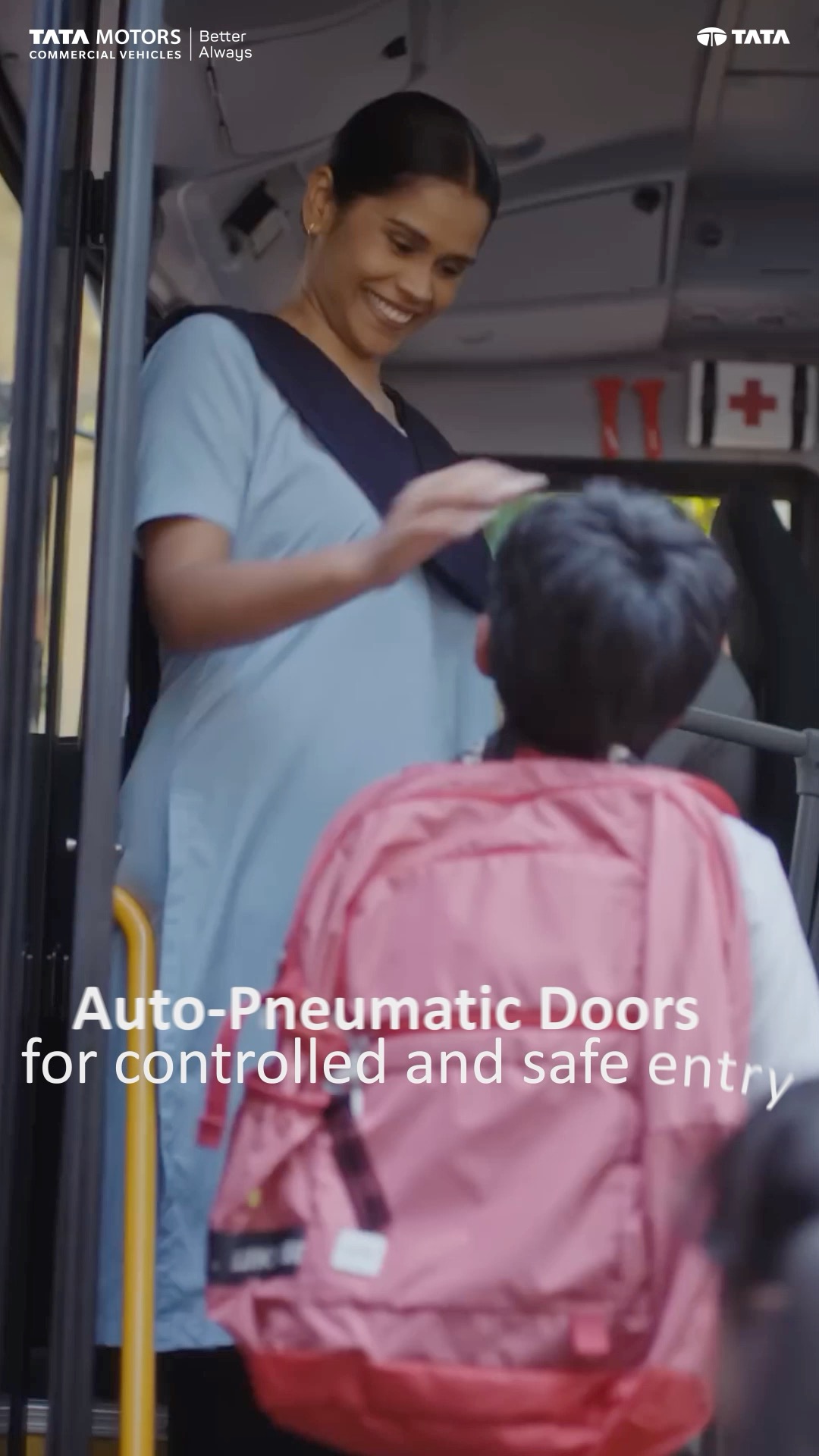 Auto pneumatic doors create a smooth start and a smoother finish to every school day making school time HarDinHappy 