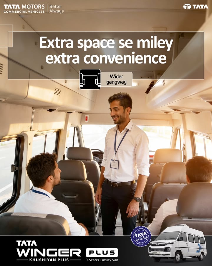 The Tata Winger Plus 9 seater luxury van offers a wider gangway that enhances cabin spaciousness