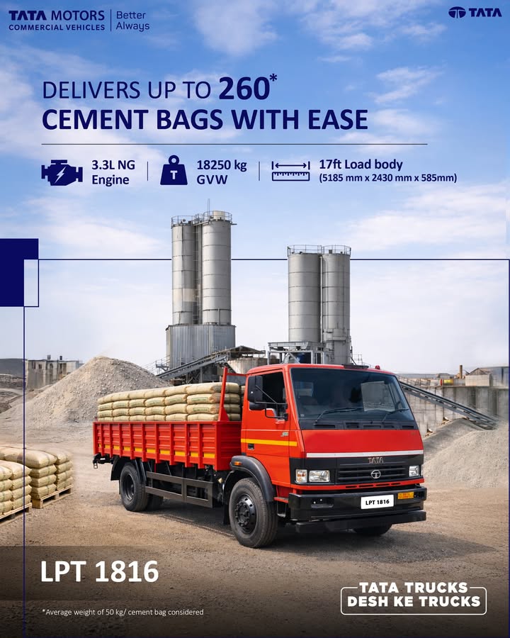 The Tata LPT 1816 FBV is built to boost productivity with every trip perfect partner for cement bags transportation