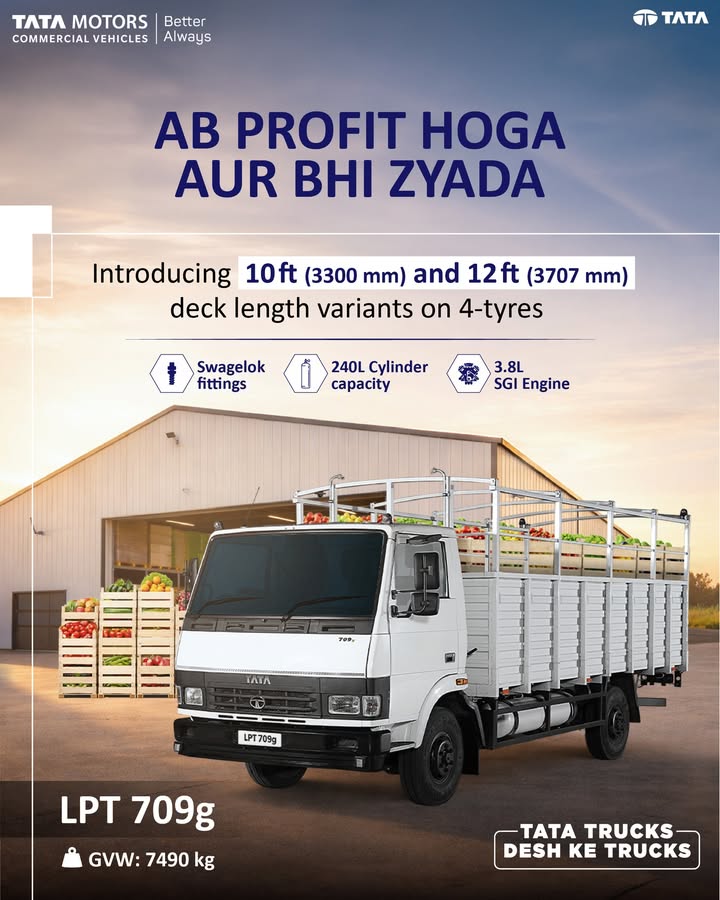 Tata LPT 709g now offers 10ft and 12ft deck length variants on 4 tyres for effortless city maneuvers
