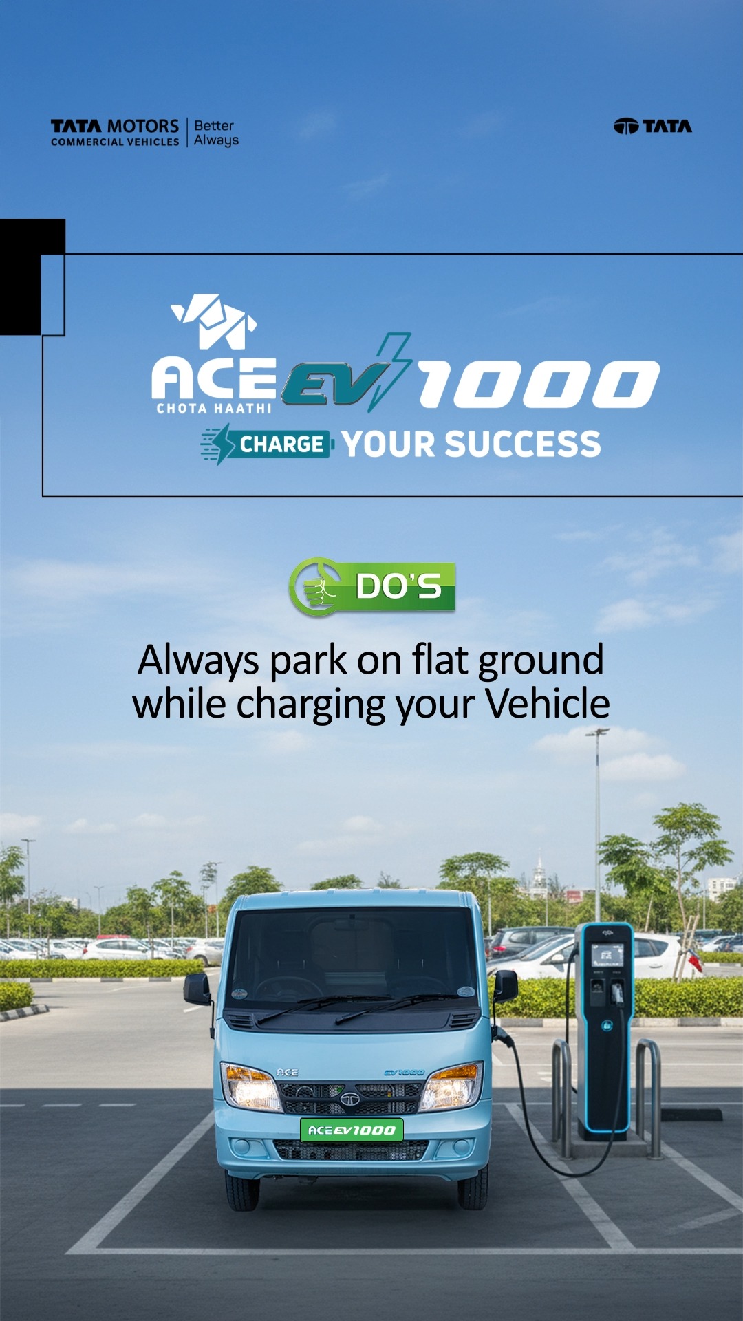 Before you plug in, make sure the vehicle is parked on flat, level ground