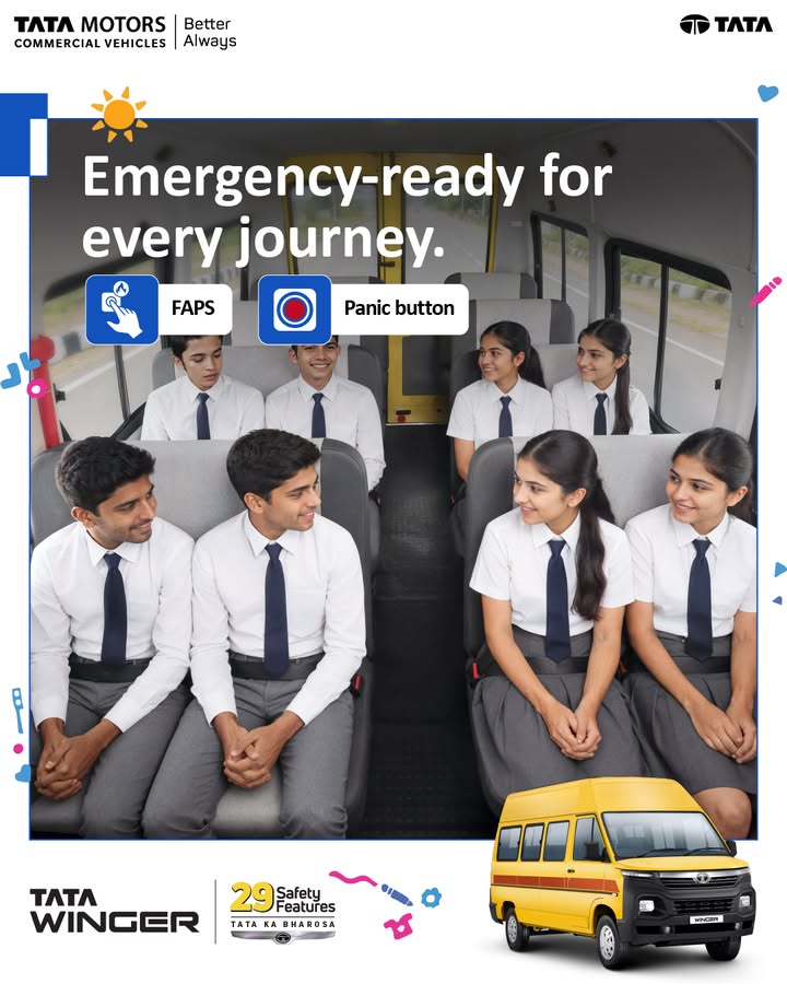 With emergency ready features like FAPS and a panic button, Tata Winger adds reassurance to every school trip, keeping stude...