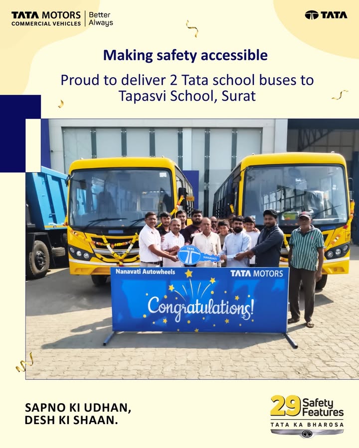 We feel delighted to deliver 2 school buses to Tapasvi School, Surat, Gujarat