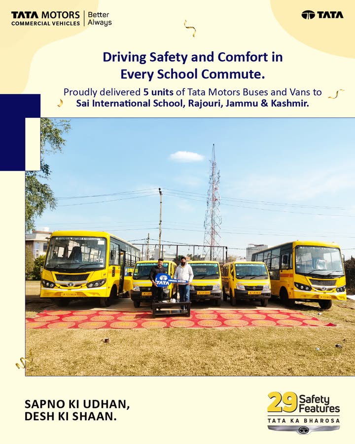 Strengthening school mobility with 5 units of Tata Motors School Buses and Vans delivered to Sai International School, Rajou...