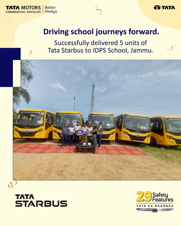 Thrilled to deliver 5 Tata Starbus units to IDPS School, strengthening safe and reliable school travel for every journey ahe...