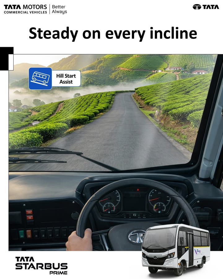 Hill Start Assist in Tata Starbus Prime helps prevent rollback on inclines, supporting safer and more confident uphill start...