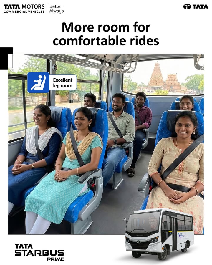 With excellent legroom and a thoughtfully designed seating layout, Tata Starbus Prime ensures passengers travel comfortably