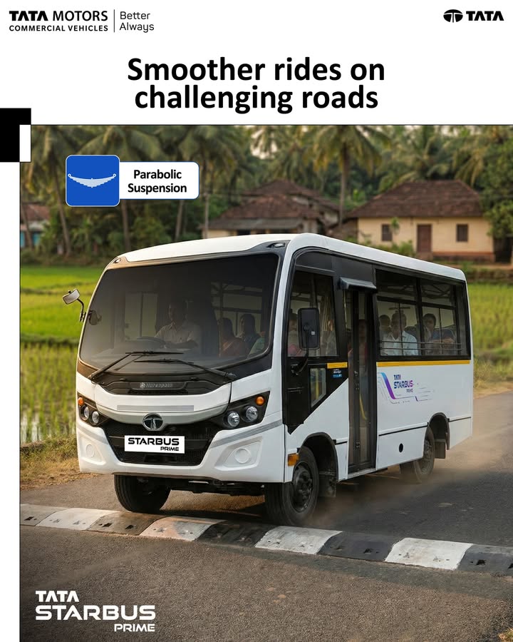With parabolic suspension, Tata Starbus Prime is built to handle bumpy roads while maintaining a steady and composed ride