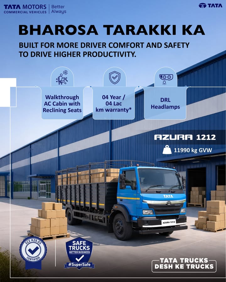 The Tata Azura 1212 is built to deliver bharosa tarakki ka with advanced comfort and safety that drive higher productivity