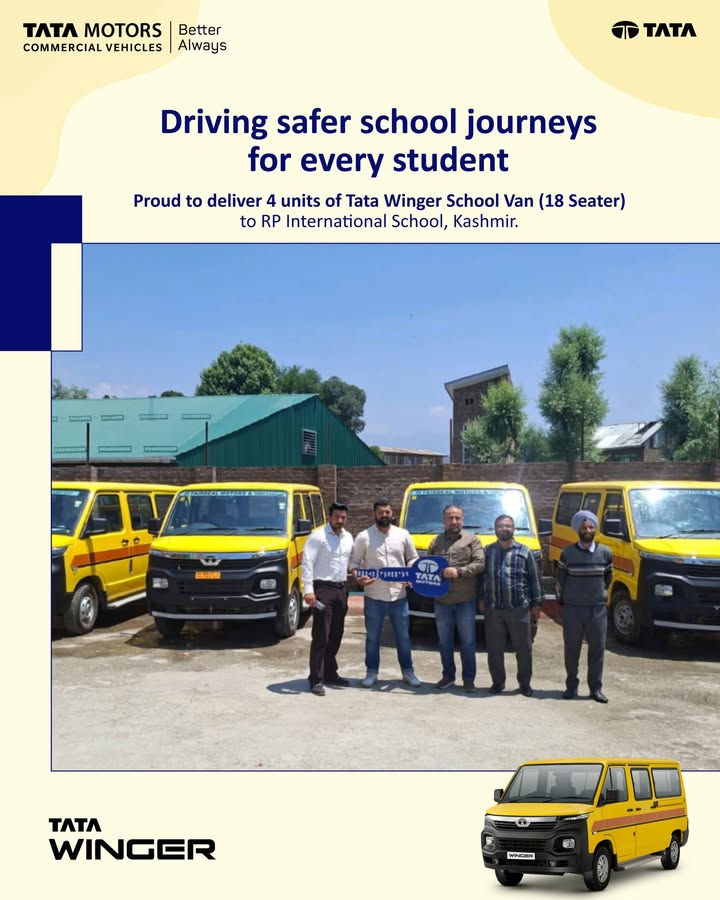 Proud to deliver 4 units of Tata Winger School Van 18 Seater to RP International School, Kashmir, ensuring comfortable, re...