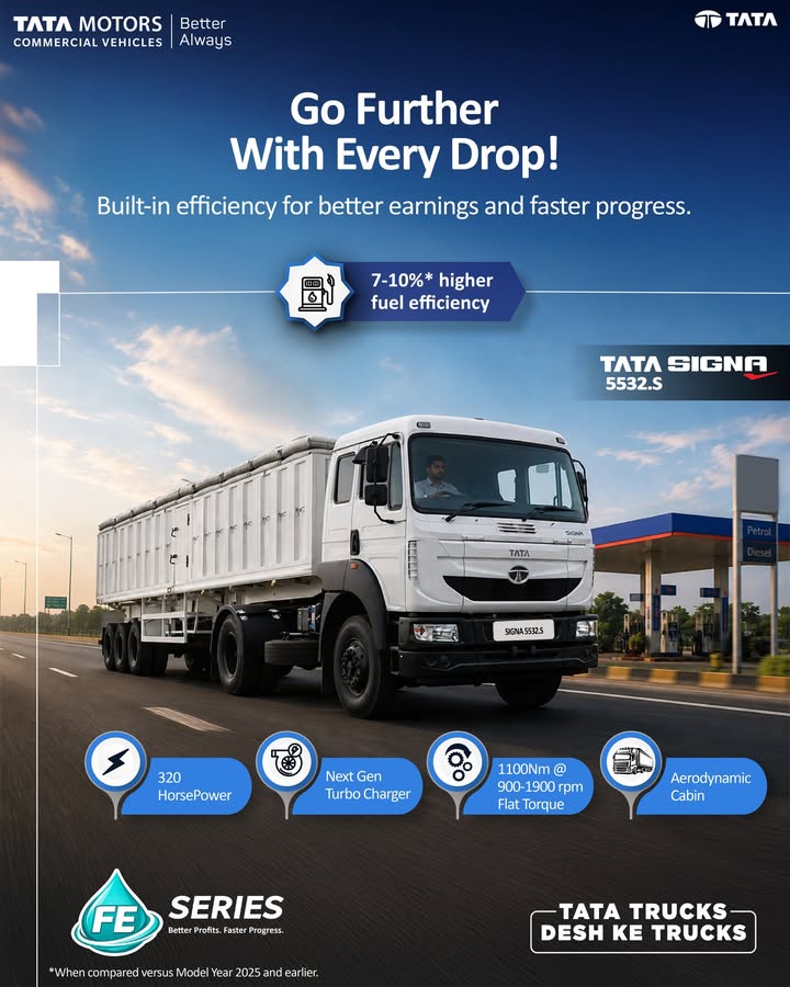 Fuel efficiency is engineered into every detail of the Tata Signa 5532