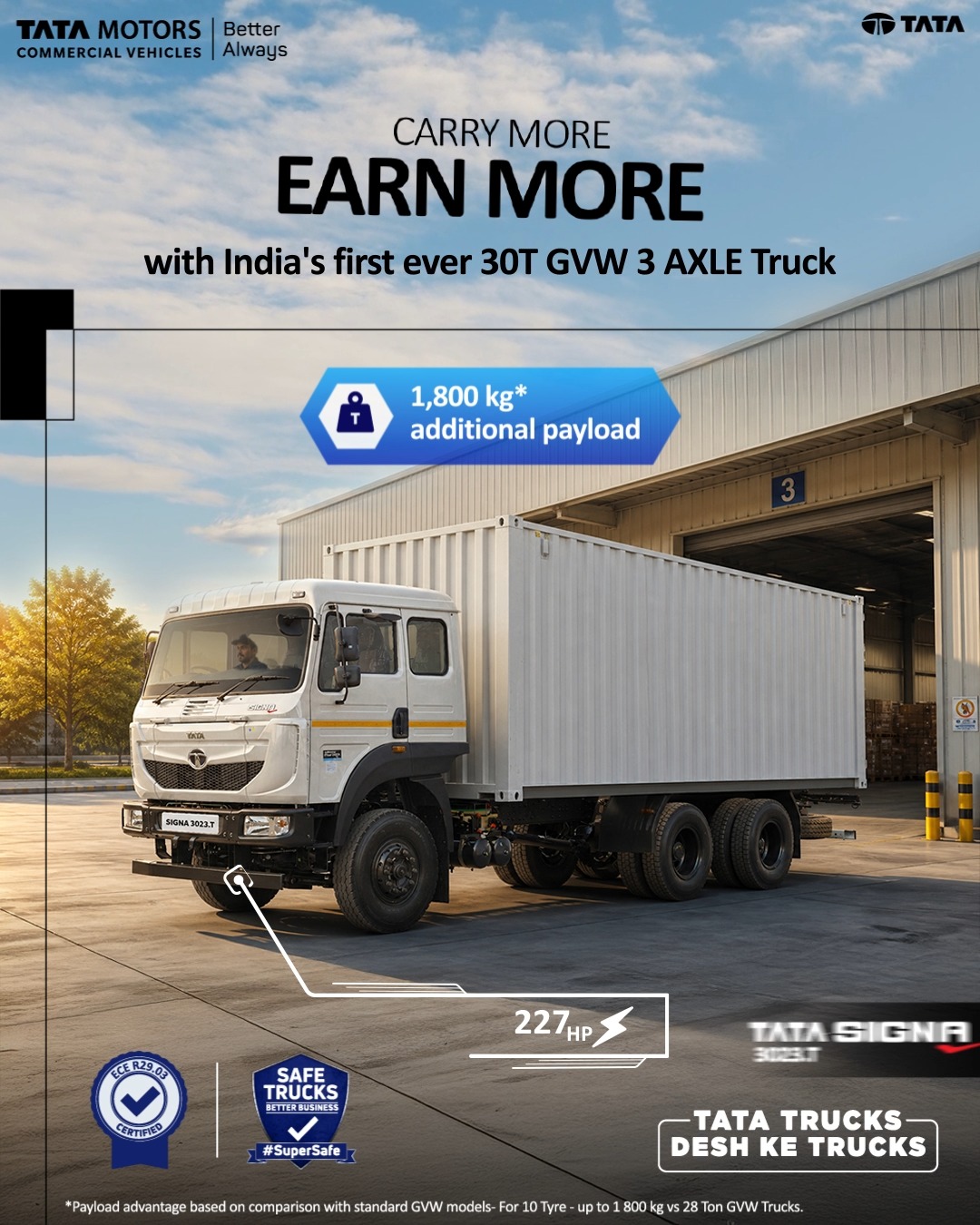 Higher payload means higher profitability. The Tata Signa 3023
