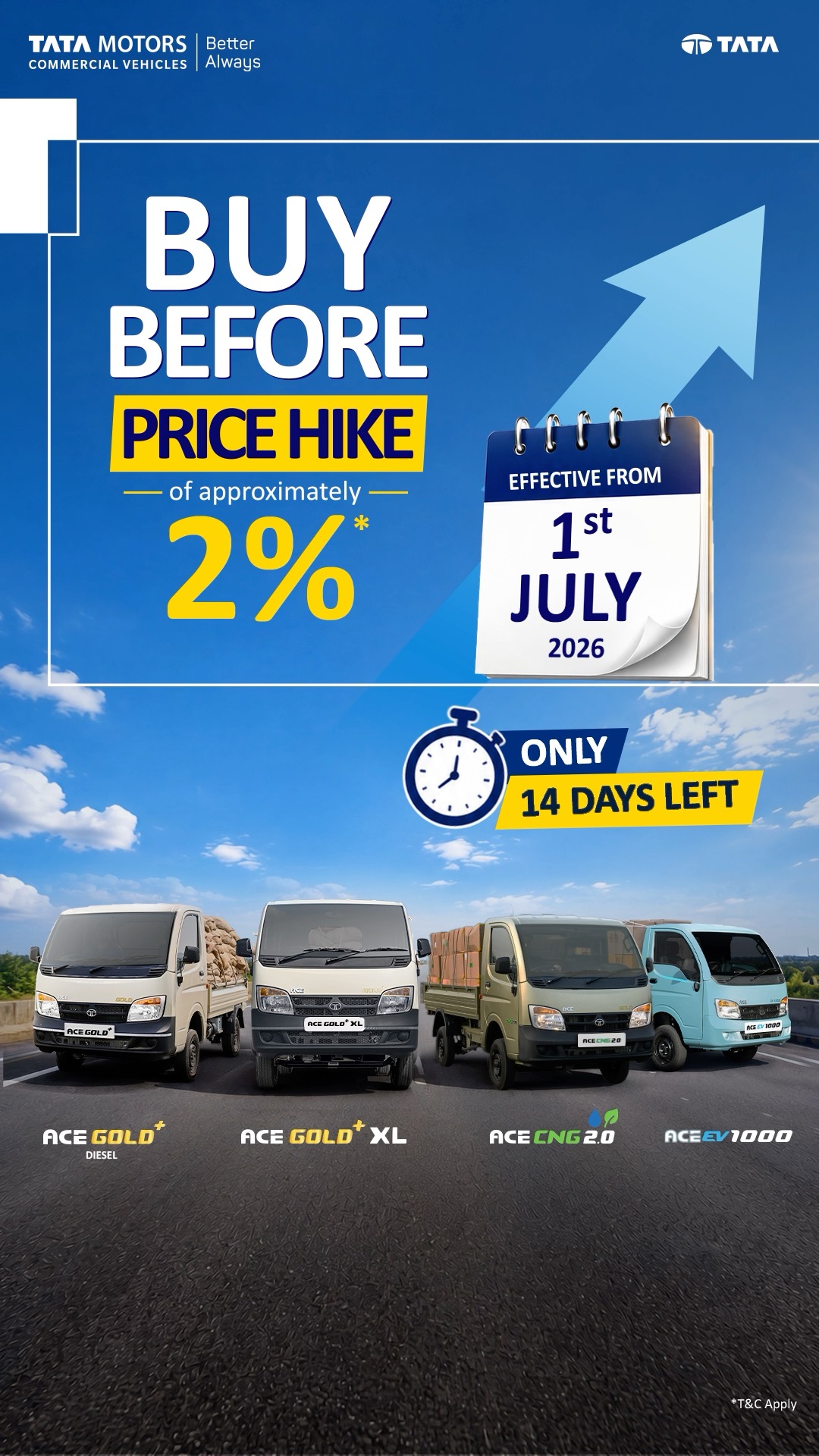 Only 14 days left Bring home a Tata SCV before the 2 price increase takes effect from 1st July 2026