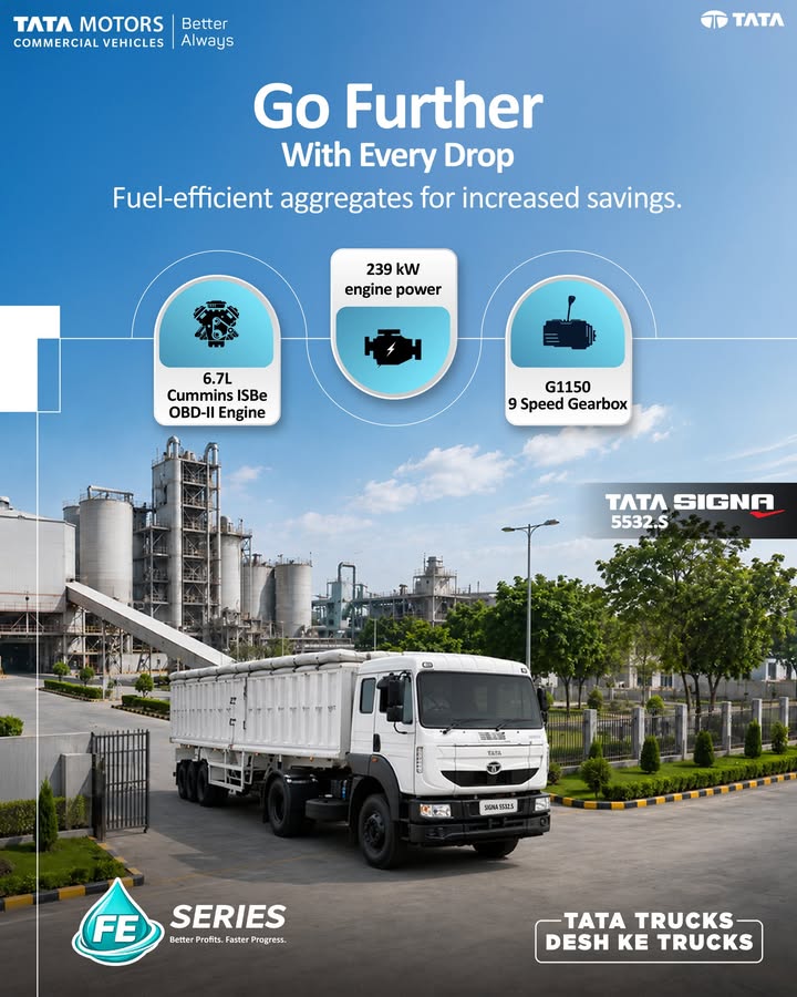 Engineered for higher fuel efficiency and greater savings, the Tata Signa 5532.S 4x2 is built to make every drop go further