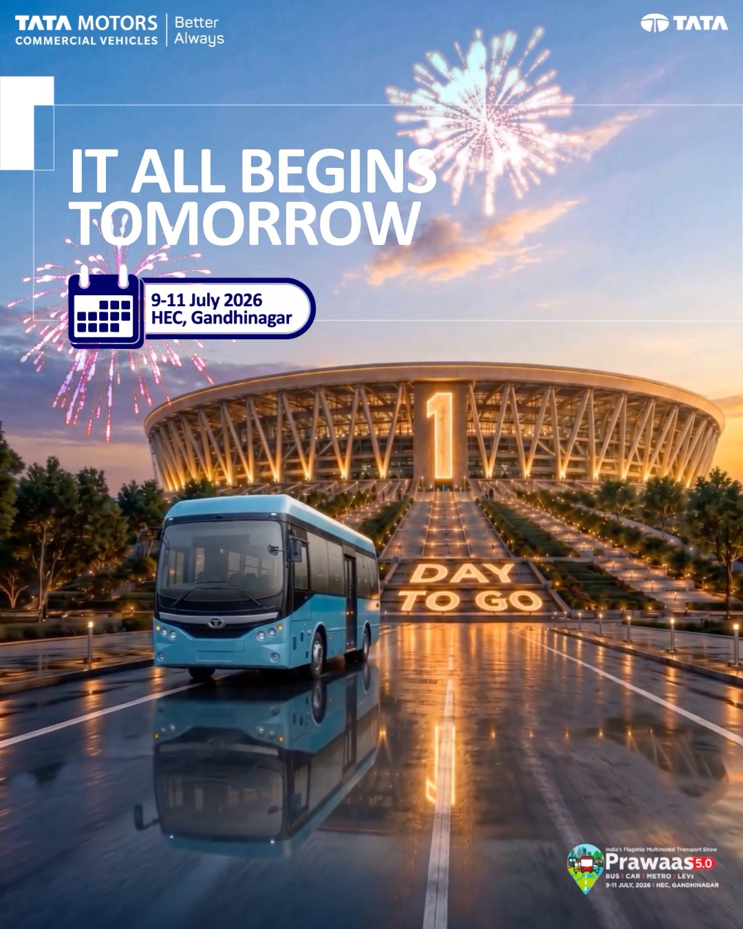 Tomorrow, the journey begins. The wait is almost over. Join Tata Motors Commercial Vehicles Buses Vans at Prawaas 5
