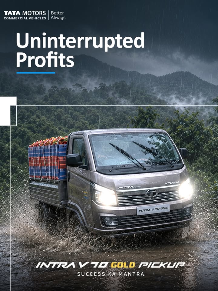 The Tata Intra V70 Gold Pickups strong pulling power helps you take on challenging monsoon roads, so your deliveries stay on...